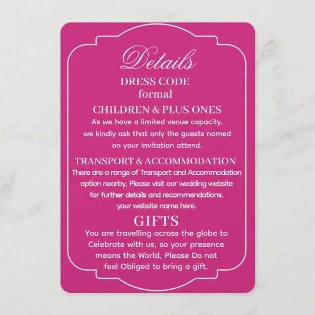 SIMPLE STYLISH MODERN PERSONALIZED WEDDING DETAILS ENCLOSURE CARD (Front)