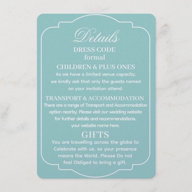 SIMPLE STYLISH MODERN PERSONALIZED WEDDING DETAILS ENCLOSURE CARD (Front)