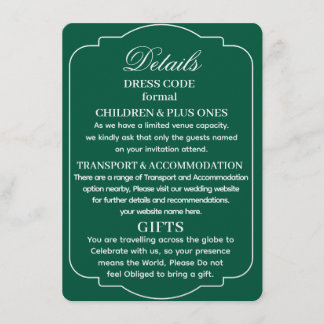 SIMPLE STYLISH MODERN PERSONALIZED WEDDING DETAILS ENCLOSURE CARD