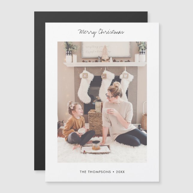 Simple Stylish Modern Photo Christmas Card Magnet (Front/Back)