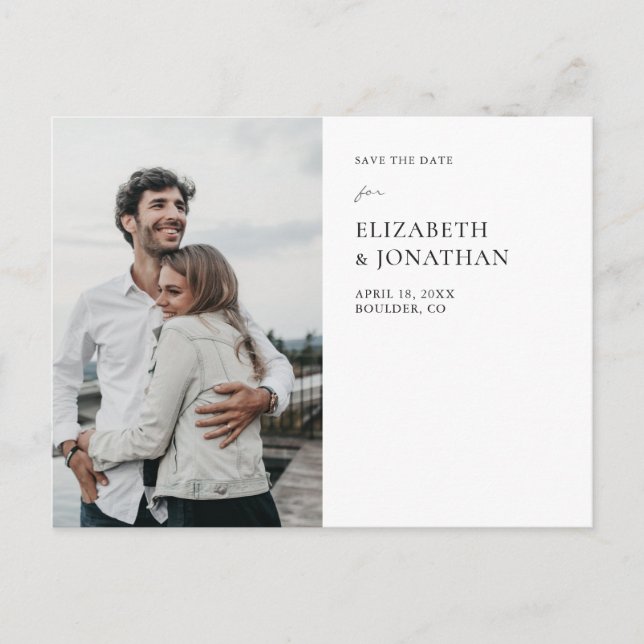 Simple Stylish Modern Photo Wedding Save the Date Announcement Postcard (Front)