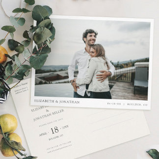 Simple Stylish Modern Photo Wedding Save the Date Invitation Postcard