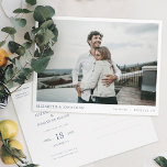 Simple Stylish Modern Photo Wedding Save the Date  Invitation Postcard<br><div class="desc">This simple, stylish modern photo wedding save the date postcard template features your names, date and wedding locale beneath your photo. The default text colour on both sides is an elegant medium dark shade of blue. You might choose to change the font, punctuation or colour used for various text elements...</div>