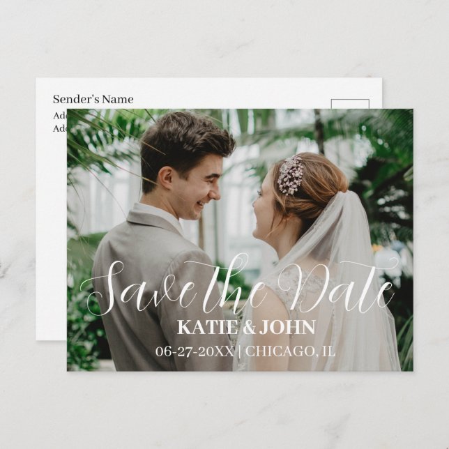 Simple Stylish Modern Photo Wedding Save the Date  Postcard (Front/Back)
