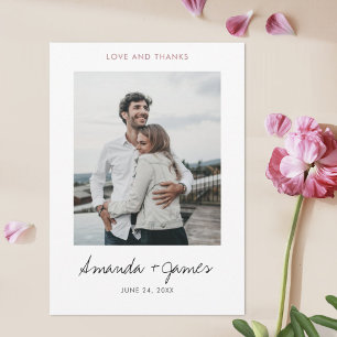 Simple Stylish Modern Rose Gold Photo Wedding Thank You Card