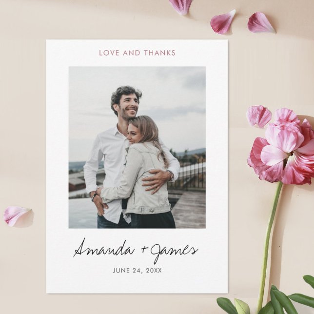Simple Stylish Modern Rose Gold Photo Wedding Thank You Card (Creator Uploaded)