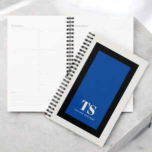 Simple Stylish Monogram Colour Block Blue Planner