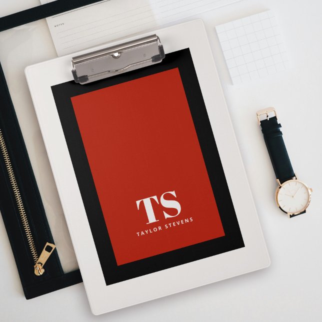 Simple Stylish Monogram Colour Block  Clipboard (Personalize with your monogram initials and name.)