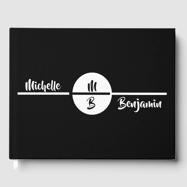 Simple Stylish Monogram With Name Wedding  Guest Book (Front)
