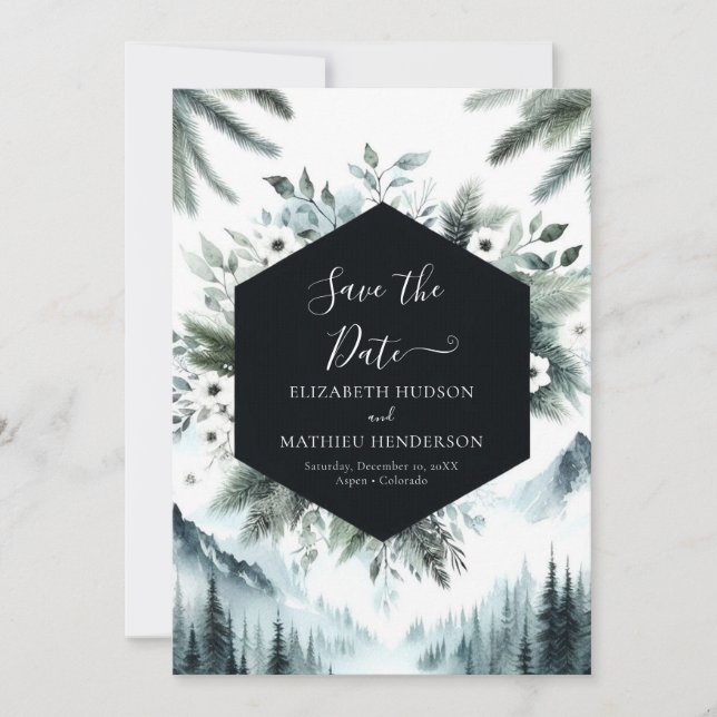 Simple Stylish Mountain Wedding Save The Date (Front)