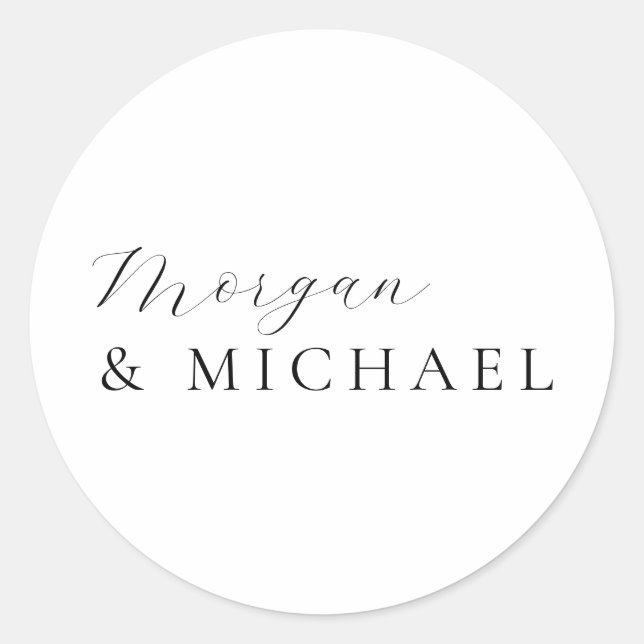 Simple Stylish Names Bride and Groom Logo Classic Round Sticker (Front)