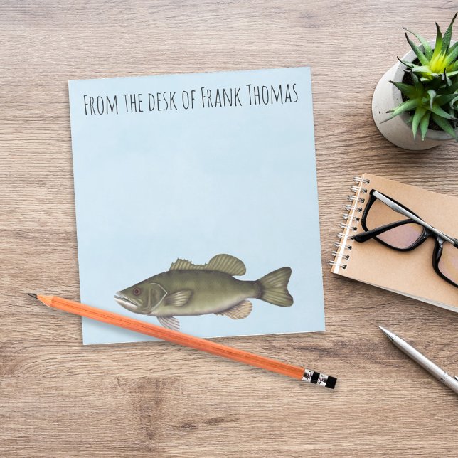 Simple Stylish Nature Fishing Angler Fisherman Notepad (Personalized bass fishing desk stationery with freshwater fish and lake life theme.)