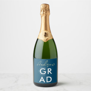 Simple Stylish Navy Blue Grad  Modern Bold Typo Sparkling Wine Label
