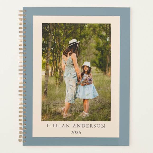 Simple Stylish Personalised Photo Blue Planner (Front)