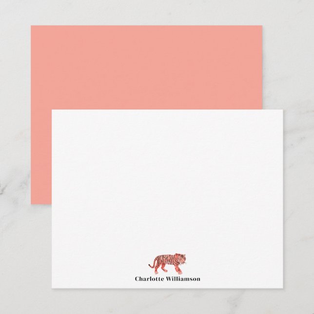 Simple Stylish Personalised Stationery Pink Tiger Card (Front/Back)