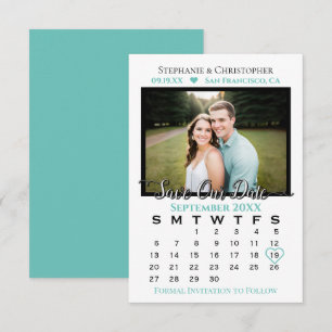 Simple Stylish Photo & Calendar Aqua Teal Wedding  Save The Date