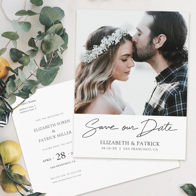 Simple Stylish Photo Save the Date Wedding  Invitation Postcard (Creator Uploaded)