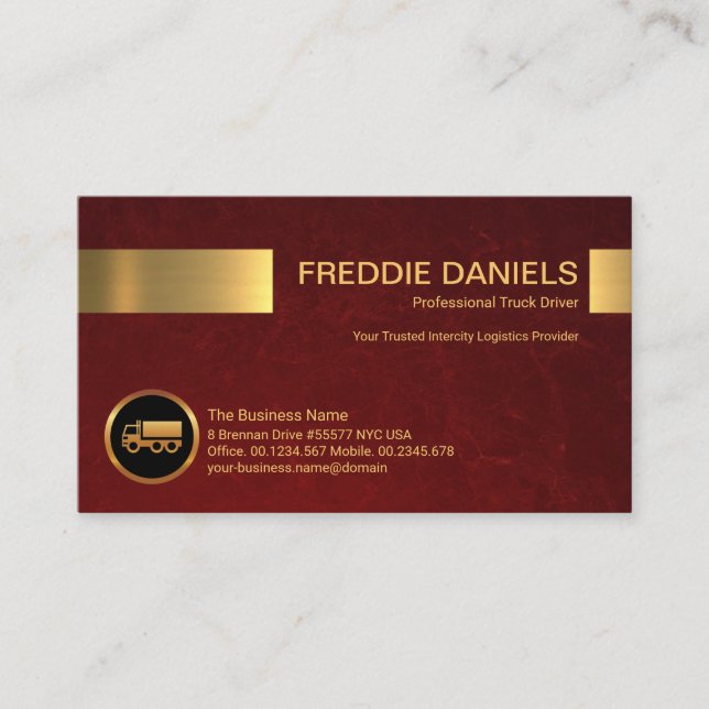 Simple Stylish Red Grunge Gold Stripe Startup Business Card (Front)