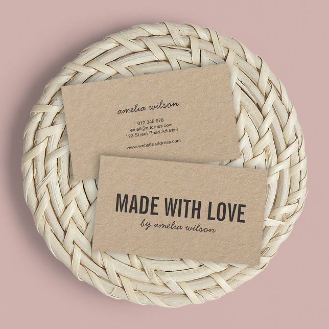 Simple Stylish Rustic Made with Love Kraft Business Card (Creator Uploaded)