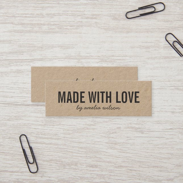 Simple Stylish Rustic Made with Love Kraft Mini Business Card (Front/Back In Situ)