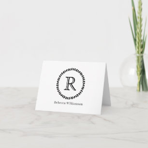 Simple Stylish Rustic Modern Wreath Monogram Black Note Card