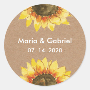 Simple stylish Rustic sunflower. Personalised Classic Round Sticker