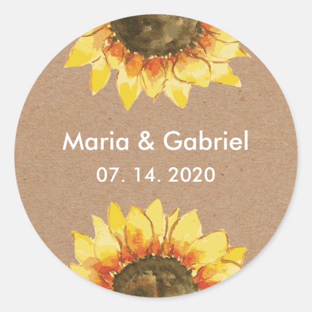 Simple stylish Rustic sunflower. Personalised Classic Round Sticker (Front)