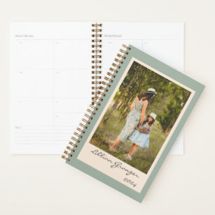 Simple Stylish Sage Green Personalised Photo 2024 Planner