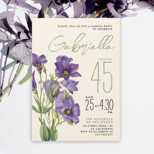 Simple Stylish Sage Green Purple Lisianthus Flower Invitation