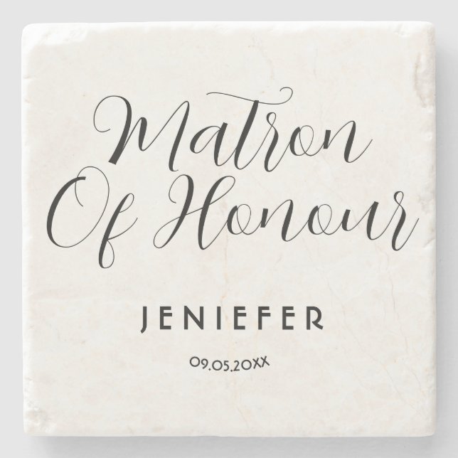 Simple Stylish Script Bridesmaid Personalised Name Stone Coaster (Front)