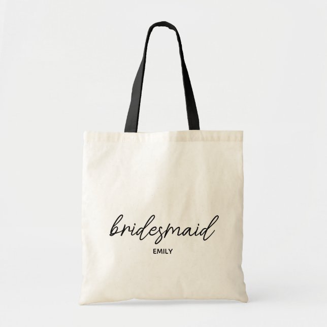Simple Stylish Script Bridesmaid Personalised Name Tote Bag (Front)