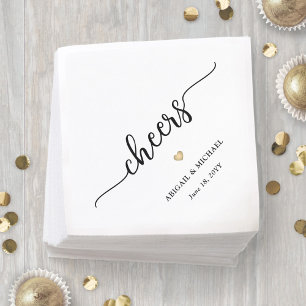 Simple Stylish Script Cheers & Gold Heart Wedding Napkin