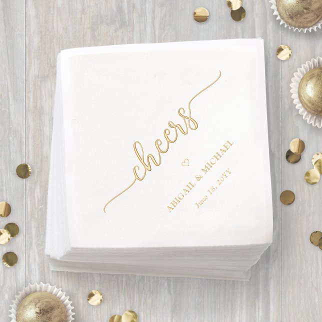 Simple Stylish Script Cheers Modern Wedding Foil Napkins (Creator Uploaded)