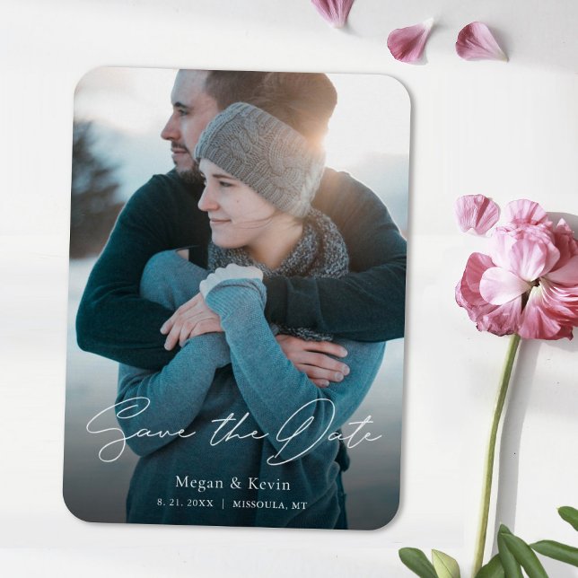 Simple Stylish Script Photo Wedding Save the Date Magnet (Creator Uploaded)