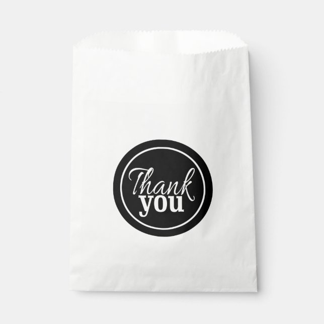 Simple Stylish Script Thank You Black White Favour Bag (Front)