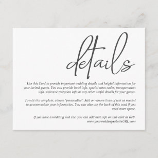 Simple Stylish Script Wedding Details Information Enclosure Card