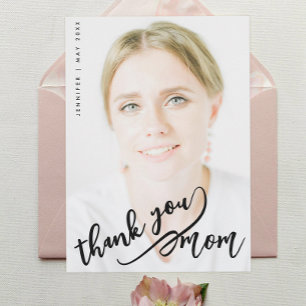 Simple Stylish Thank You Mum Black Script Photo Card
