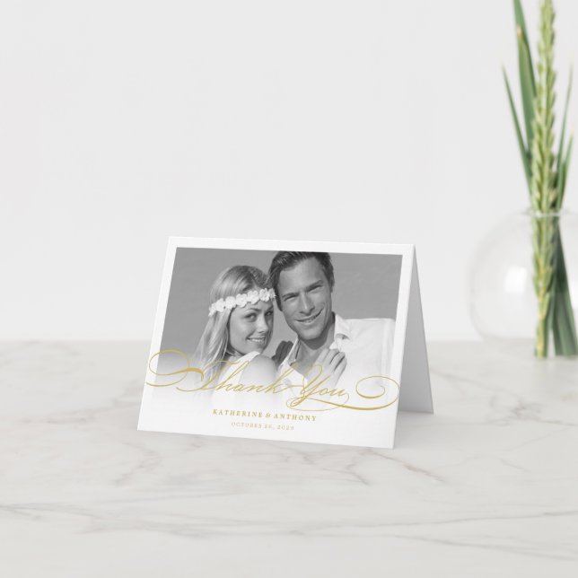 Simple Stylish Thank You Script Wedding Photo Card (Front)