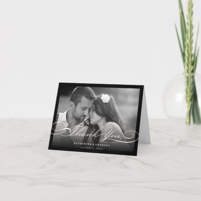 Simple Stylish Thank You Script Wedding Photo Card (Front)
