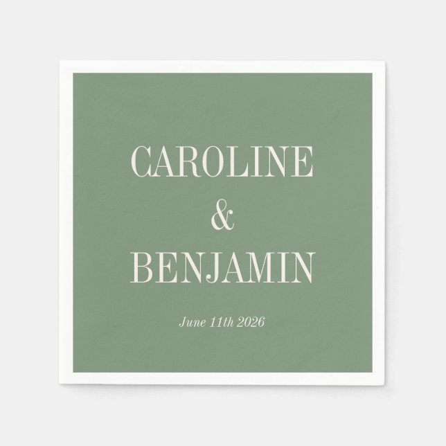Simple Stylish Typography Elegant Green Wedding Napkin (Front)