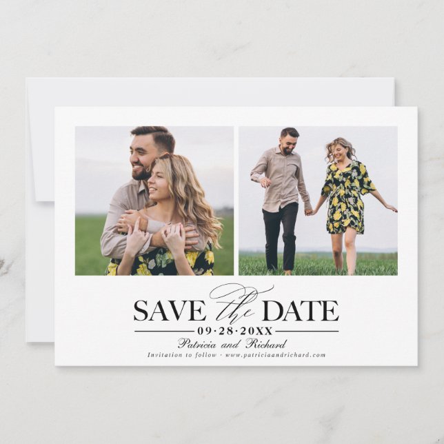 Simple Stylish Wedding Save The  Date 2 Photo Invitation (Front)