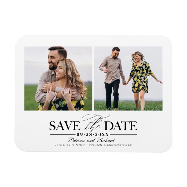 Simple Stylish Wedding Save The  Date 2 Photo Magnet (Horizontal)
