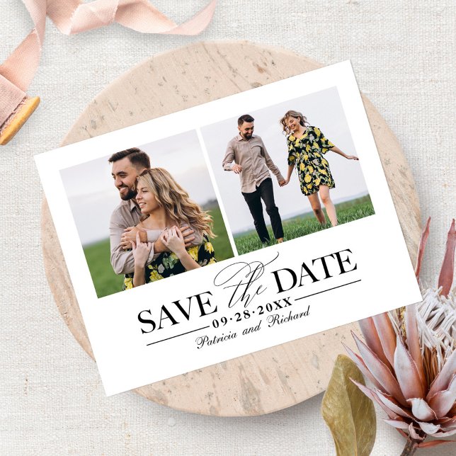 Simple Stylish Wedding Save The  Date 2 Photo Postcard (Creator Uploaded)