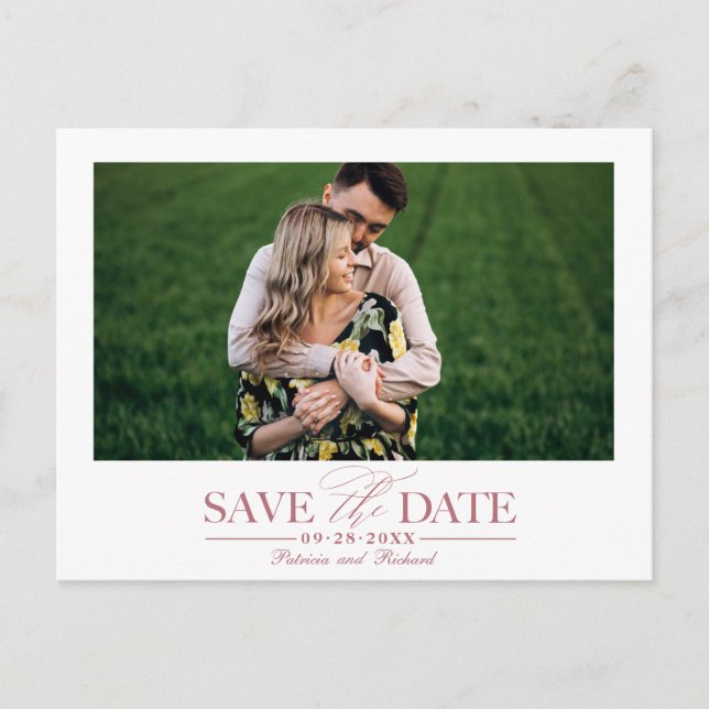 Simple Stylish Wedding Save The  Date Photo Postcard (Front)