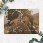 Simple Stylish White Handwriting Photo Wedding  Save The Date<br><div class="desc">This simple, stylish modern photo wedding save the date card template features 'Save the Date' on the front in a lively modern script with your first names and date next to it. This text is a crisp white. We've made the default shape rounded corners, but you can of course change...</div>