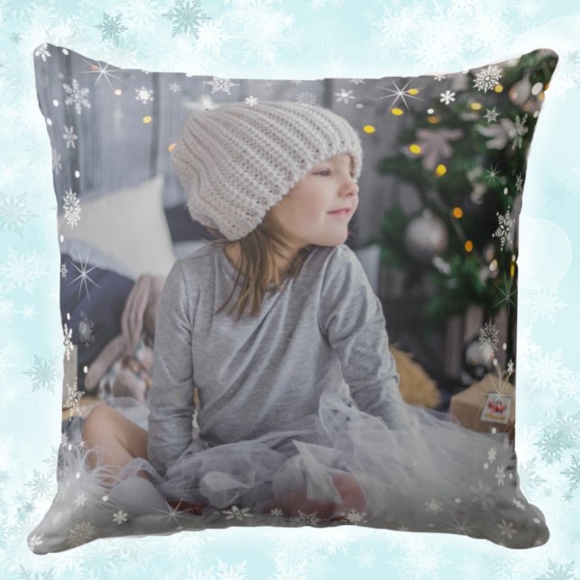 Simple Stylish White Snowflake Photo Winter Pillow (Creator Uploaded)