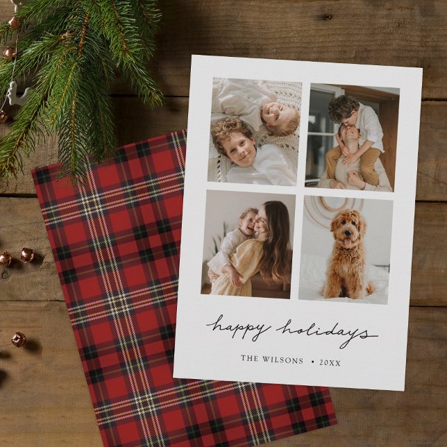 Simple Stytlish Tartan Plaid Back Multi Photo Holiday Card (Creator Uploaded)