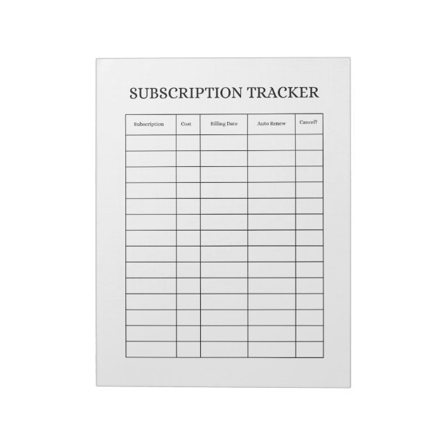 SIMPLE Subscription Tracker Notepad (Rotated)