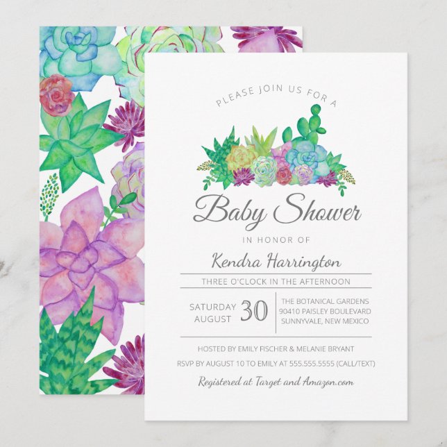 Simple Succulents and Cacti Modern Baby Shower Invitation (Front/Back)