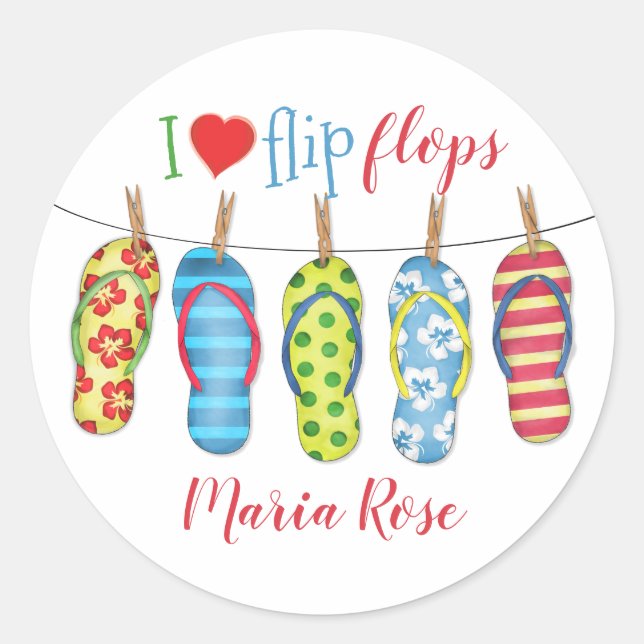 Simple Summer Beach Flip Flops Modern Fun Classic Round Sticker (Front)